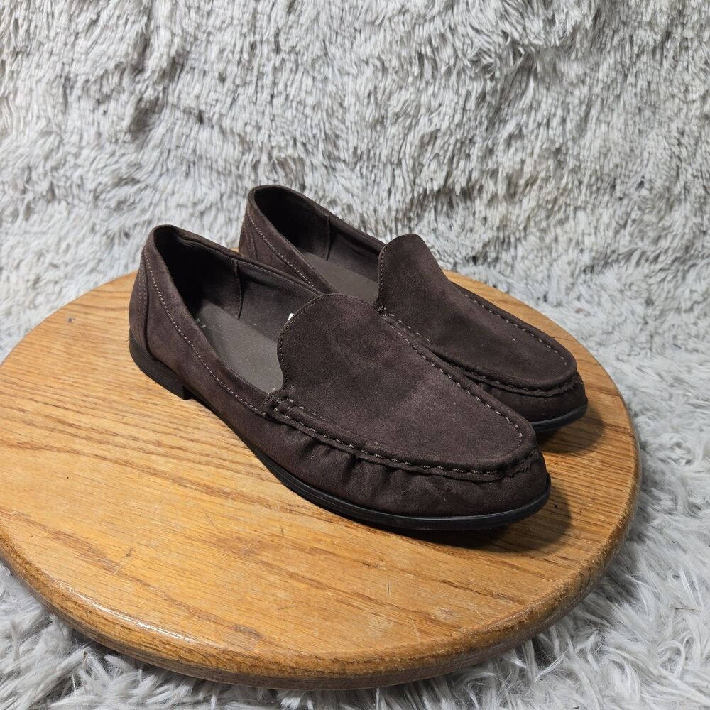 A New Day Brown Loafers Womens Size 7.5 Retro Brown Synthetic Slip On Flats